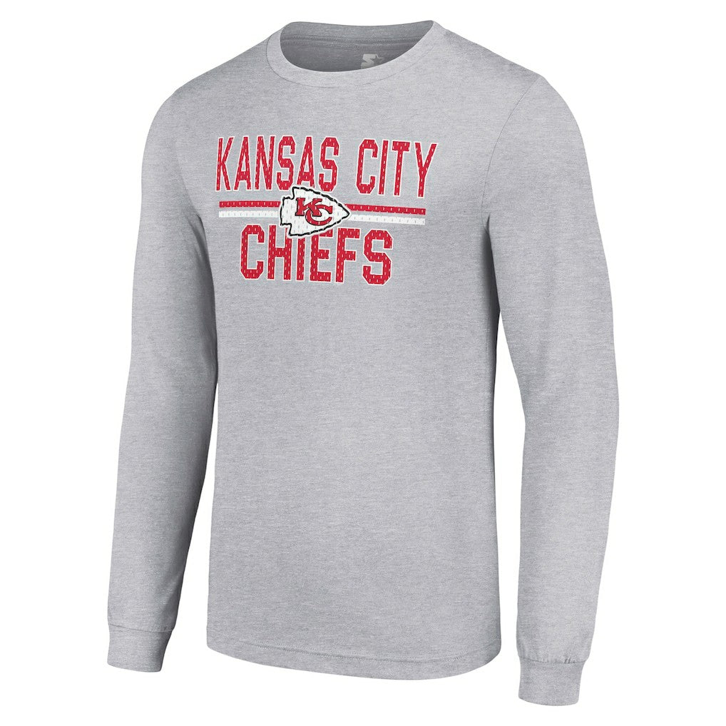 Kansas City Chiefs Starter Team Mesh Print Graphic Long Sleeve T-Shirt Heather Gray | NFL