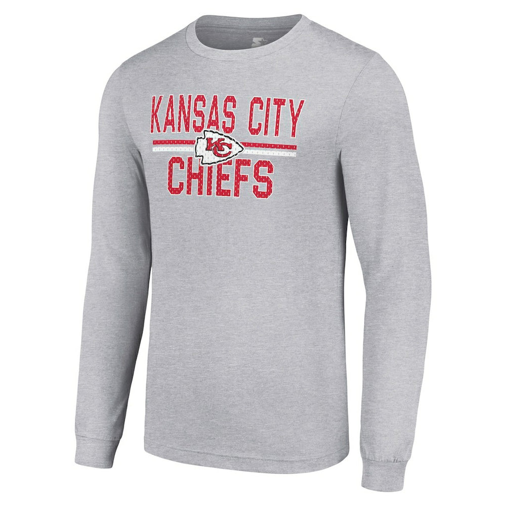 Kansas City Chiefs Starter Team Mesh Print Graphic Long Sleeve T-Shirt Heather Gray | NFL