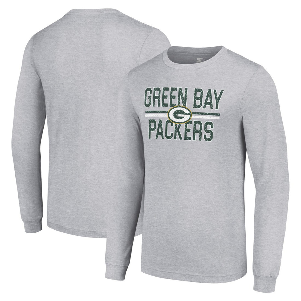 Green Bay Packers Starter Team Mesh Print Graphic Long Sleeve T-Shirt Heather Gray | NFL