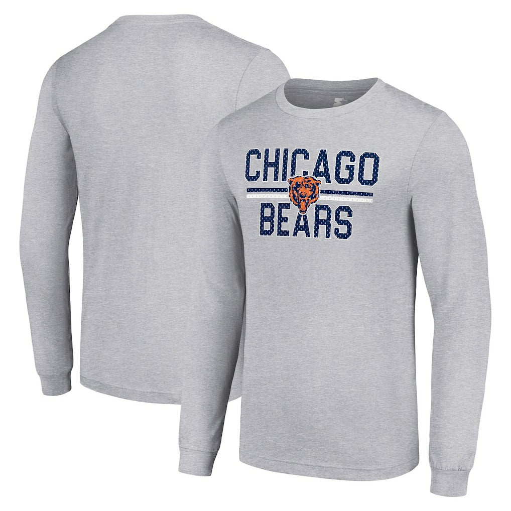 Chicago Bears Starter Team Mesh Print Graphic Long Sleeve T-Shirt Heather Gray | NFL