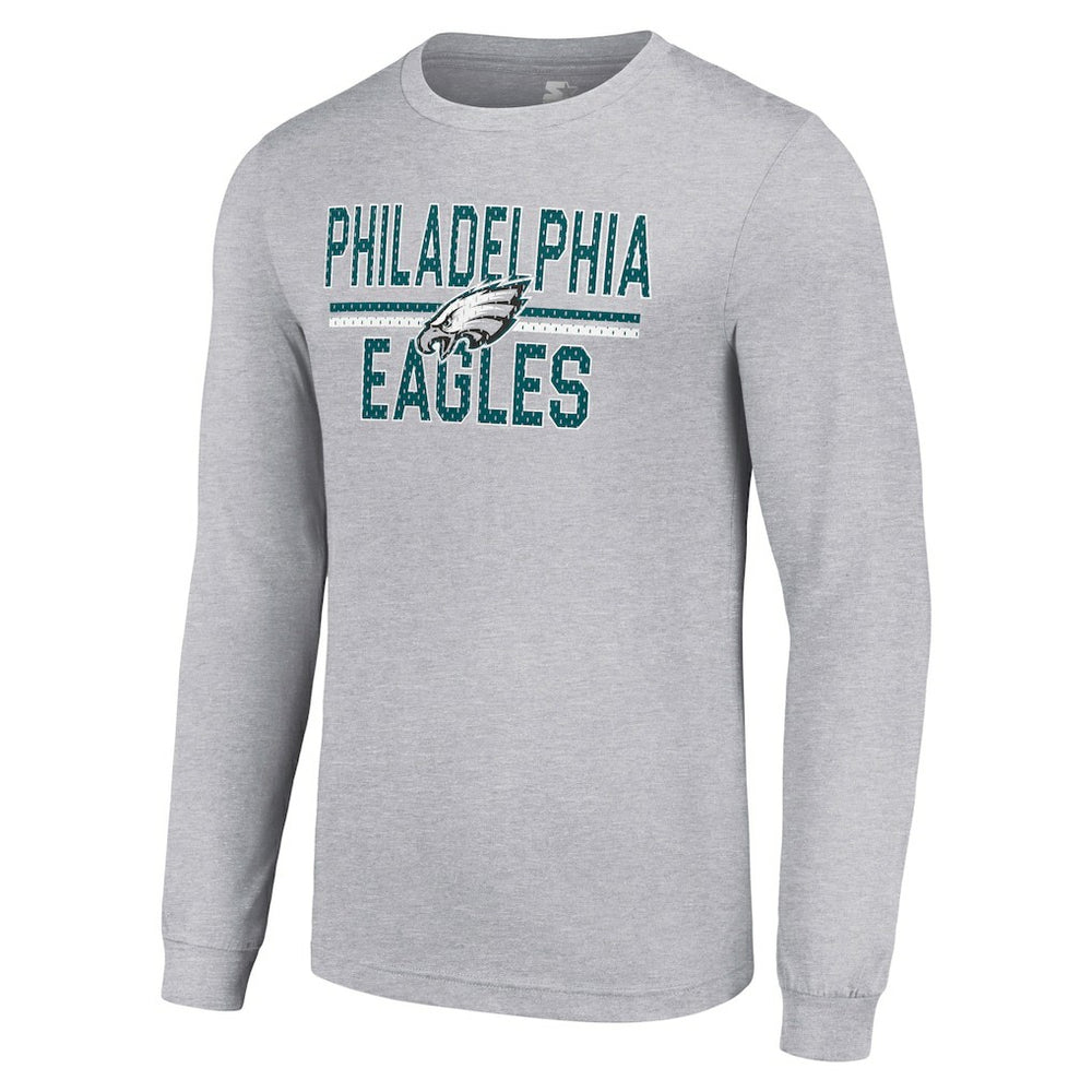 Philadelphia Eagles Starter Team Mesh Print Graphic Long Sleeve T-Shirt Heather Gray | NFL
