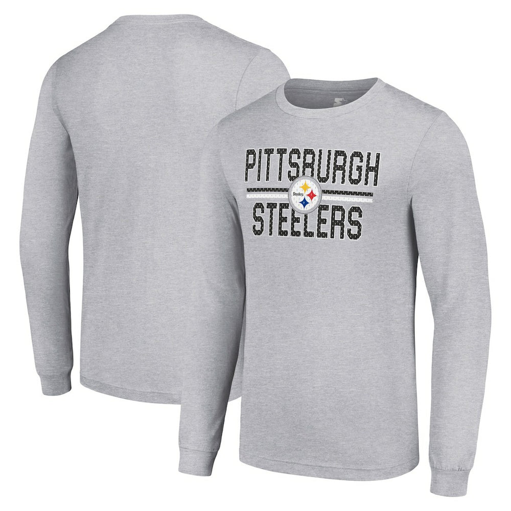 Pittsburgh Steelers Starter Team Mesh Print Graphic Long Sleeve T-Shirt Heather Gray | NFL