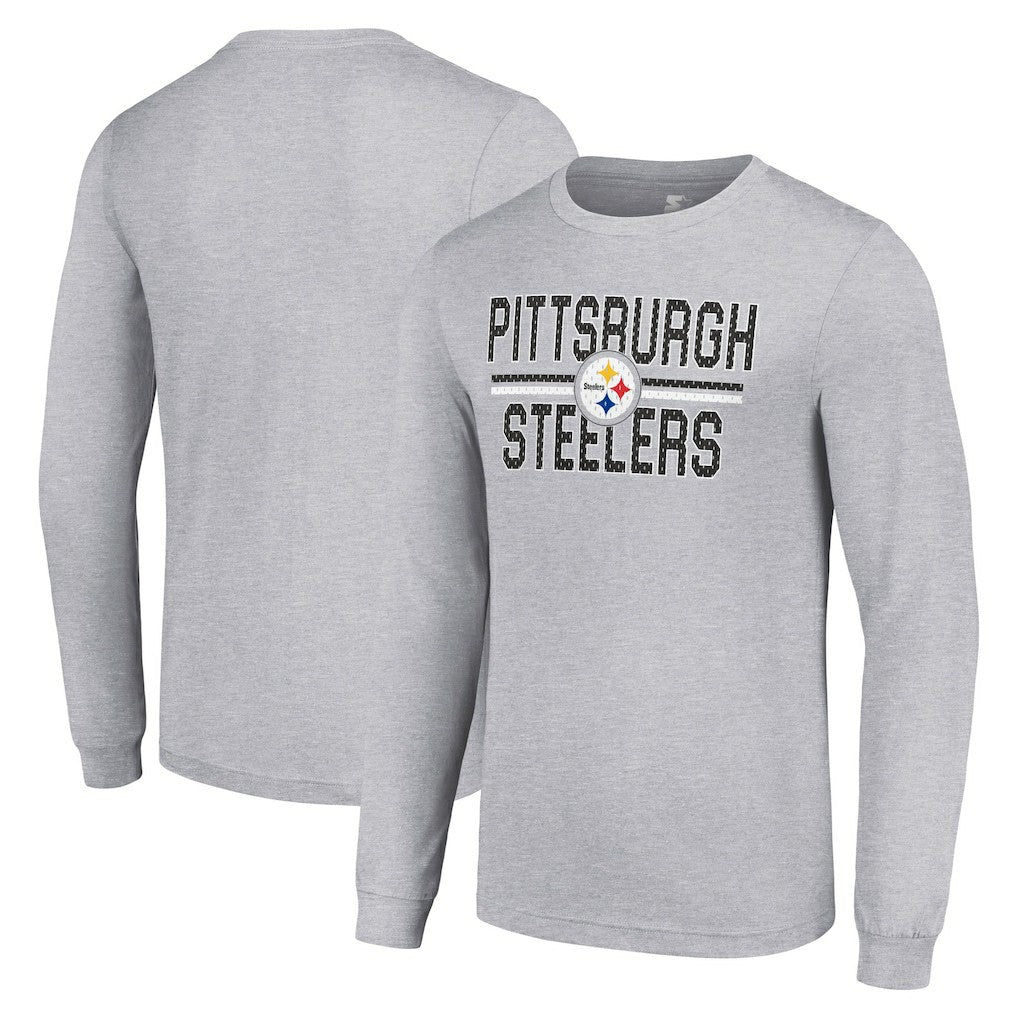 Pittsburgh Steelers Starter Team Mesh Print Graphic Long Sleeve T-Shirt Heather Gray | NFL