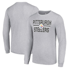 Pittsburgh Steelers Starter Team Mesh Print Graphic Long Sleeve T-Shirt Heather Gray | NFL