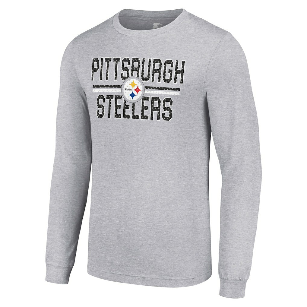 Pittsburgh Steelers Starter Team Mesh Print Graphic Long Sleeve T-Shirt Heather Gray | NFL
