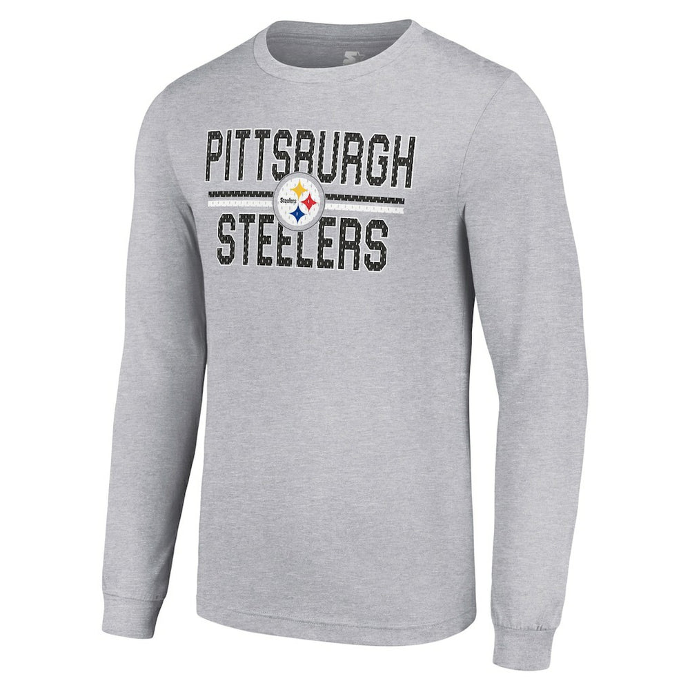 Pittsburgh Steelers Starter Team Mesh Print Graphic Long Sleeve T-Shirt Heather Gray | NFL