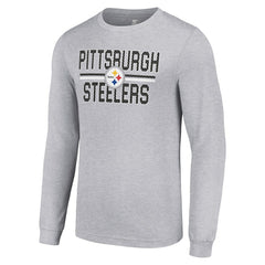 Pittsburgh Steelers Starter Team Mesh Print Graphic Long Sleeve T-Shirt Heather Gray | NFL