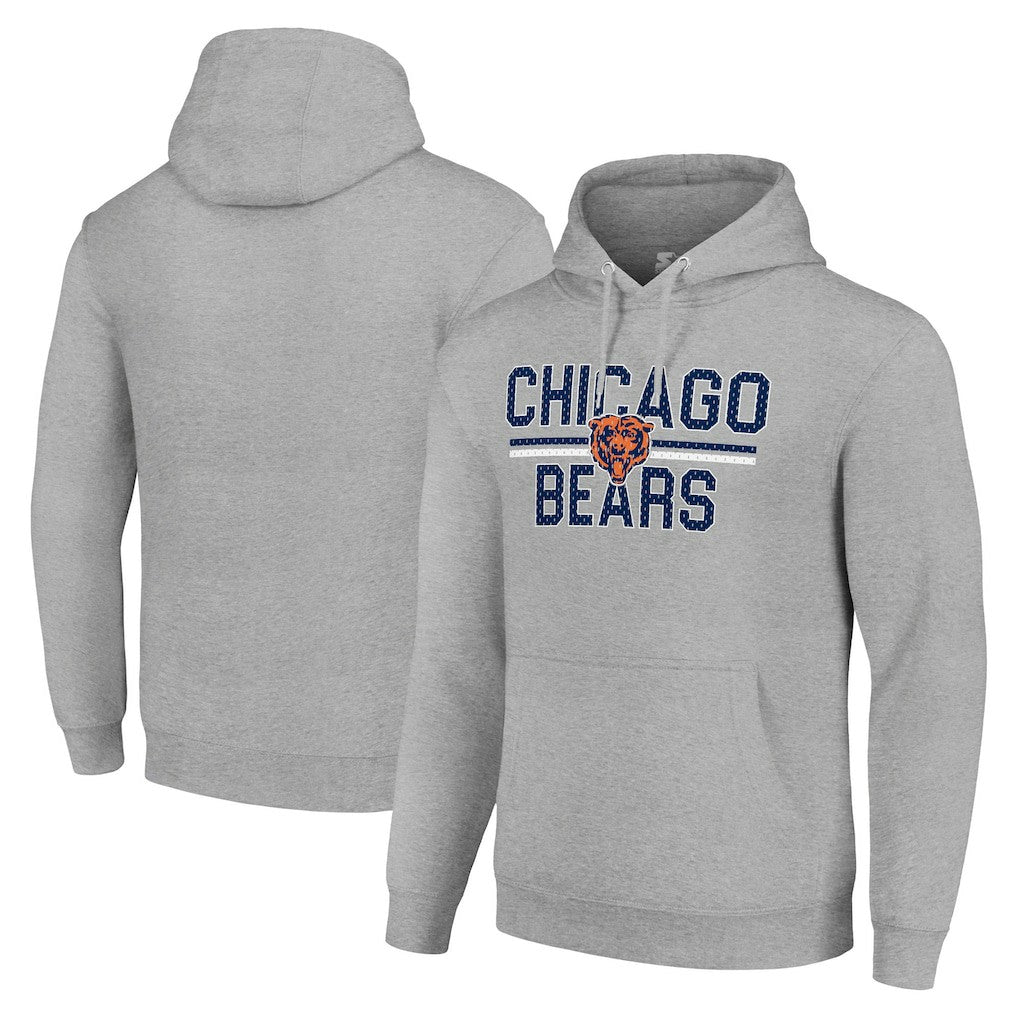 Chicago Bears Starter Unisex Team Mesh Print Graphic Tri-Blend Pullover Hoodie Heather Gray | NFL