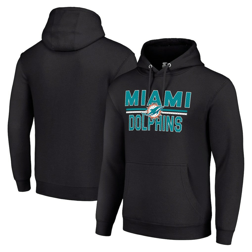Miami Dolphins Starter Unisex Team Mesh Print Graphic Tri-Blend Pullover Hoodie Black | NFL