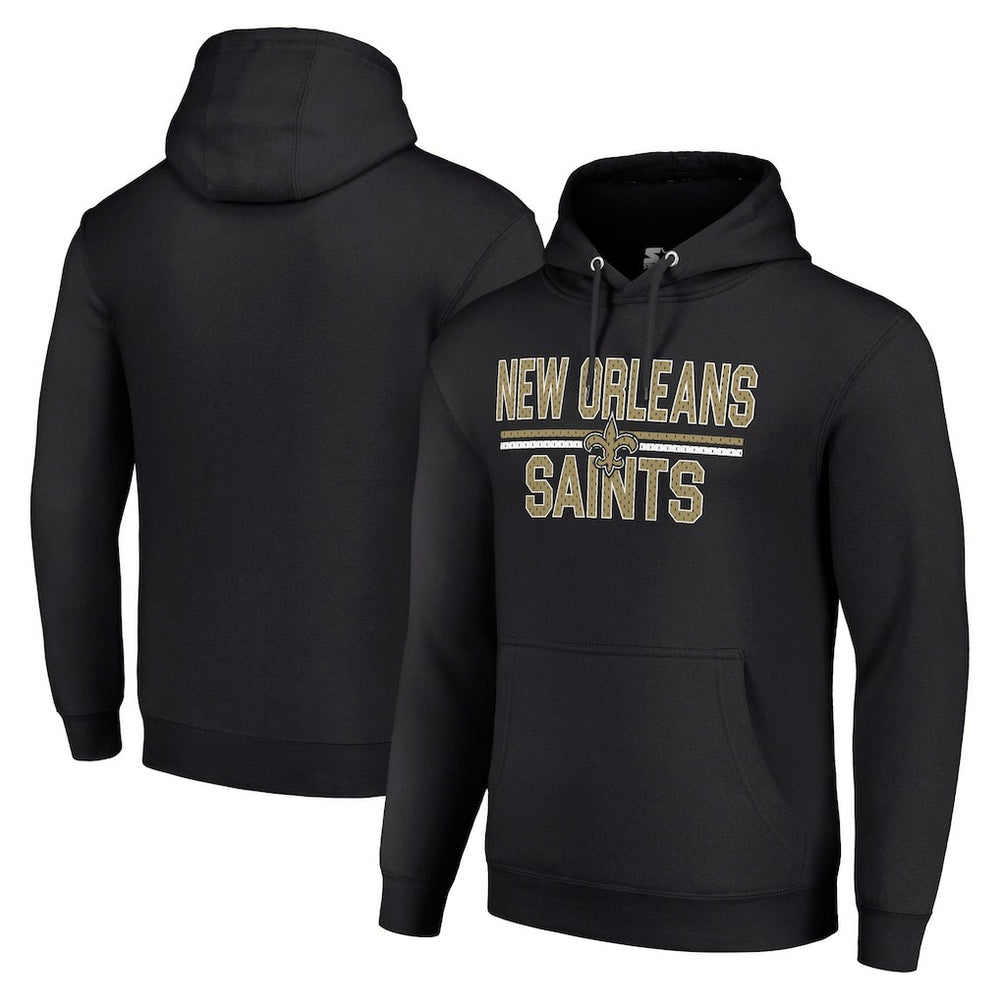 New Orleans Saints Starter Unisex Team Mesh Print Graphic Tri-Blend Pullover Hoodie Black | NFL
