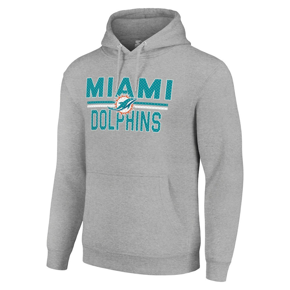 Miami Dolphins Starter Unisex Team Mesh Print Graphic Tri-Blend Pullover Hoodie Heather Gray | NFL