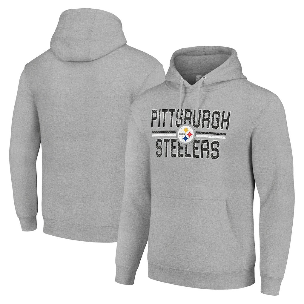 Pittsburgh Steelers Starter Unisex Team Mesh Print Graphic Tri-Blend Pullover Hoodie Heather Gray | NFL