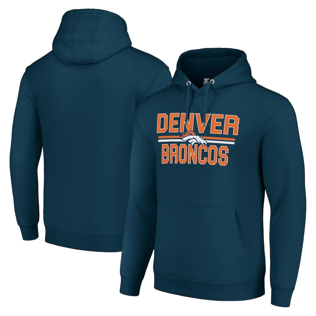 Denver Broncos Starter Unisex Team Mesh Print Graphic Tri-Blend Pullover Hoodie Navy | NFL