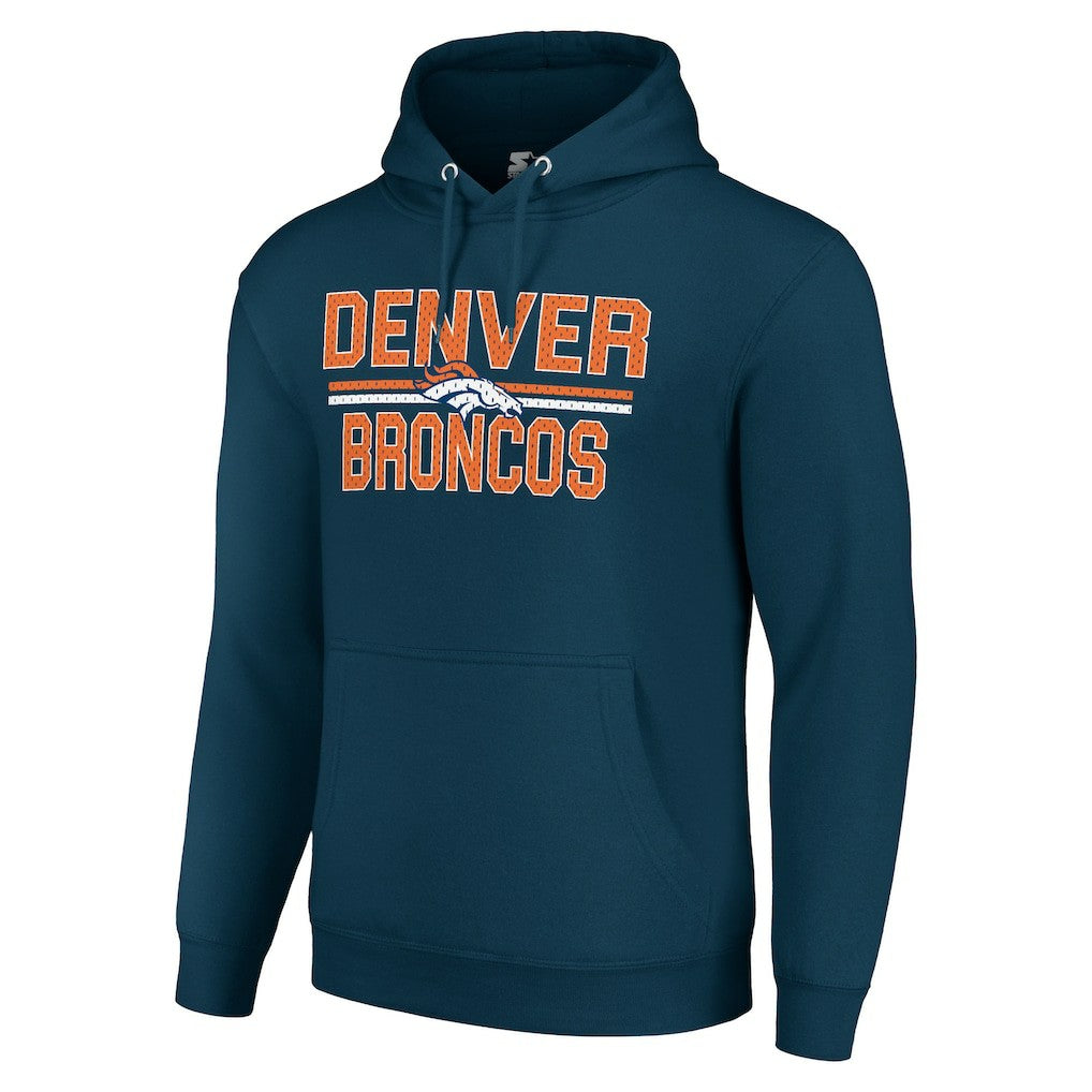Denver Broncos Starter Unisex Team Mesh Print Graphic Tri-Blend Pullover Hoodie Navy | NFL