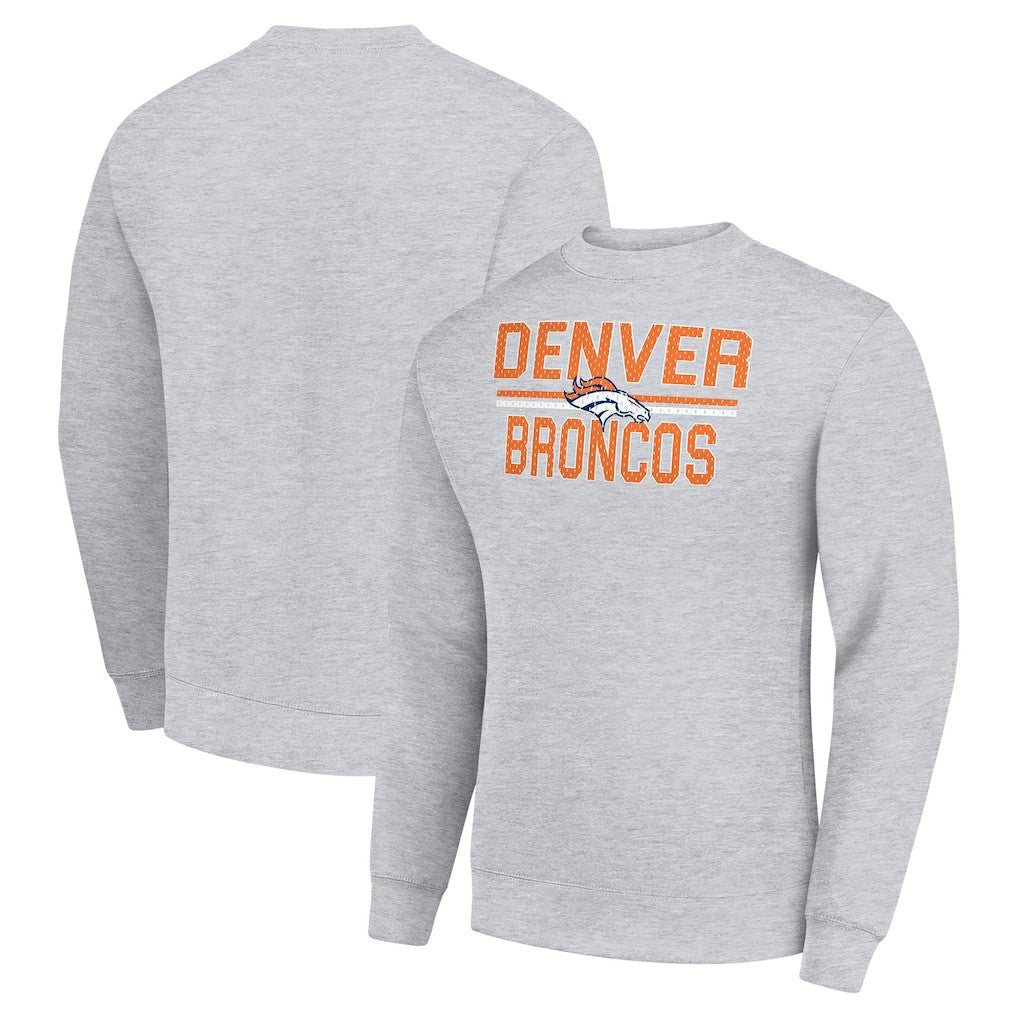 Denver Broncos Starter Team Mesh Print Graphic Pullover Sweatshirt Heather Gray | NFL