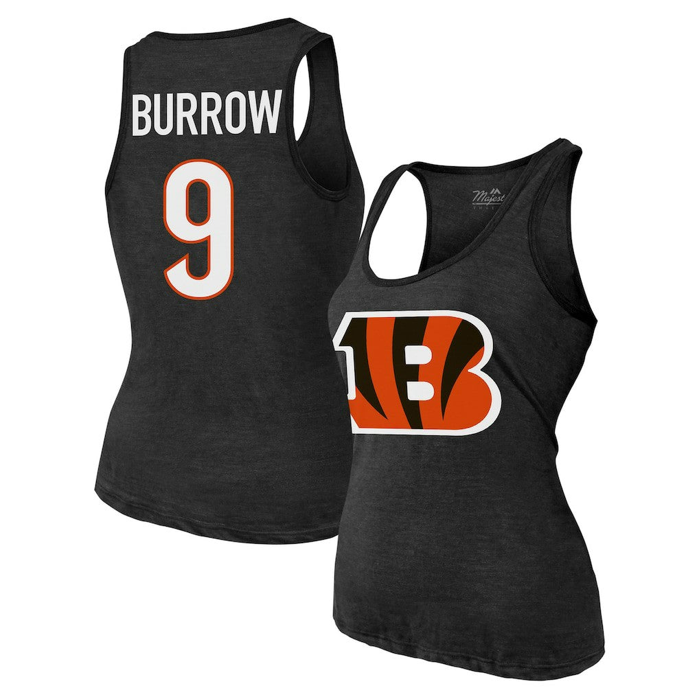 Joe Burrow Cincinnati Bengals Majestic Threads Women's Name & Number Tri-Blend Tank Top Black | NFL