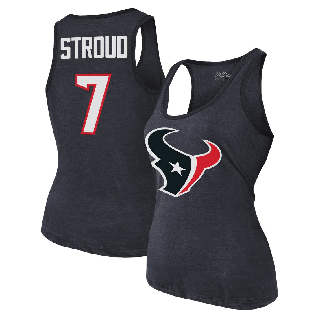 C.J. Stroud Houston Texans Majestic Threads Women's Name & Number Tri-Blend Tank Top Navy | NFL