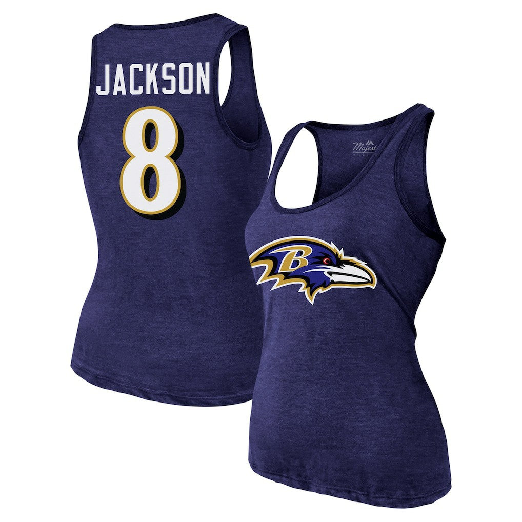 Lamar Jackson Baltimore Ravens Majestic Threads Women's Name & Number Tri-Blend Tank Top Purple | NFL