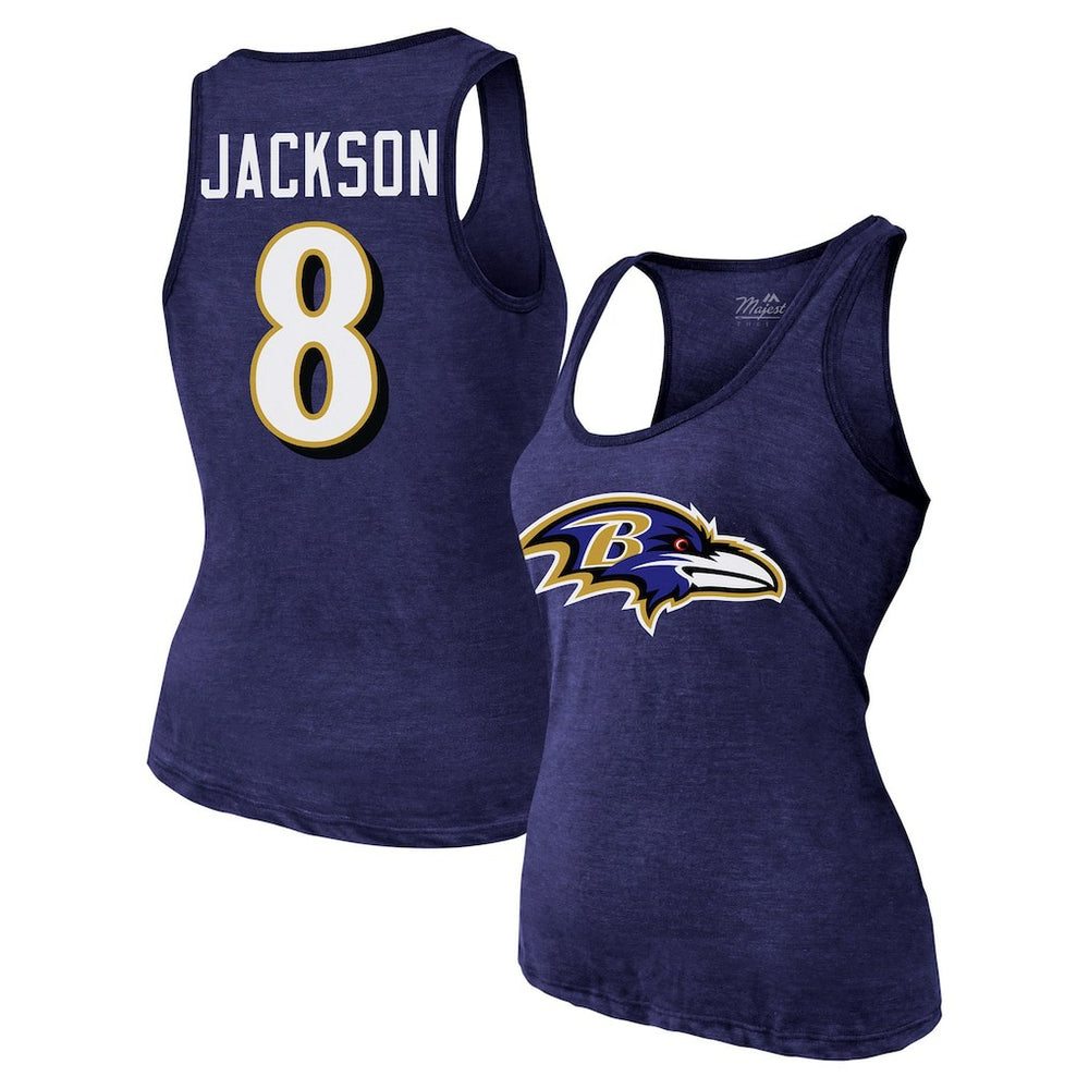 Lamar Jackson Baltimore Ravens Majestic Threads Women's Name & Number Tri-Blend Tank Top Purple | NFL