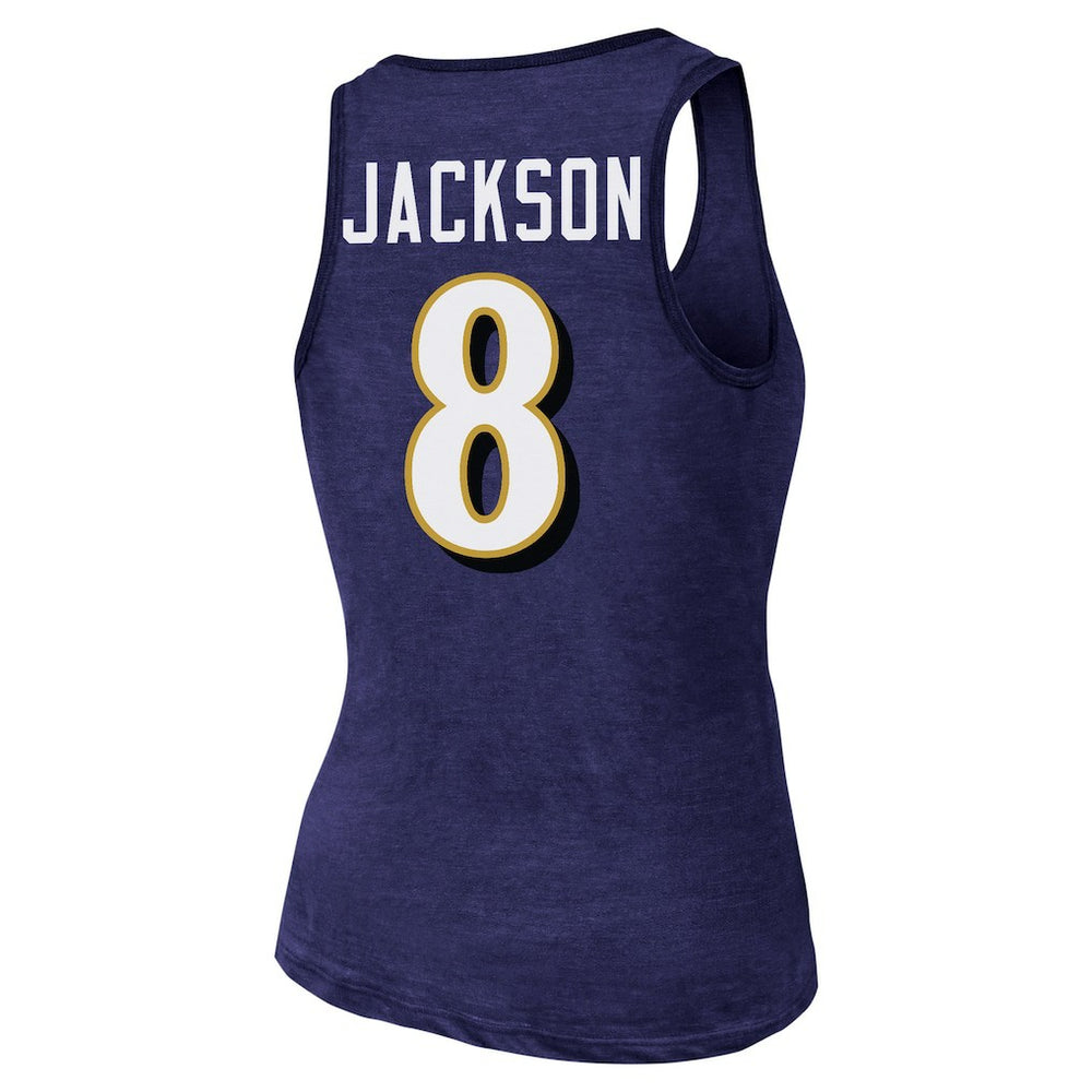 Lamar Jackson Baltimore Ravens Majestic Threads Women's Name & Number Tri-Blend Tank Top Purple | NFL