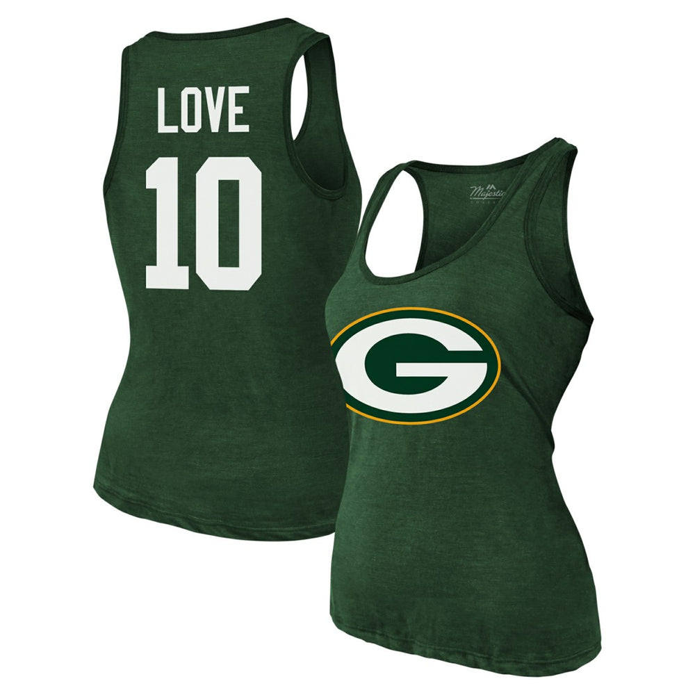 Jordan Love Green Bay Packers Majestic Threads Women's Name & Number Tri-Blend Tank Top Green | NFL
