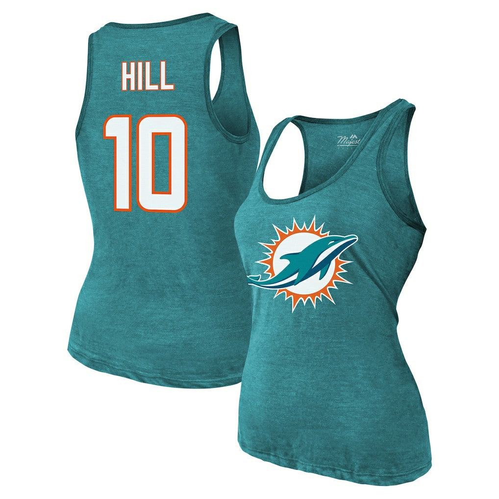 Tyreek Hill Miami Dolphins Majestic Threads Women's Name & Number Tri-Blend Tank Top Aqua | NFL
