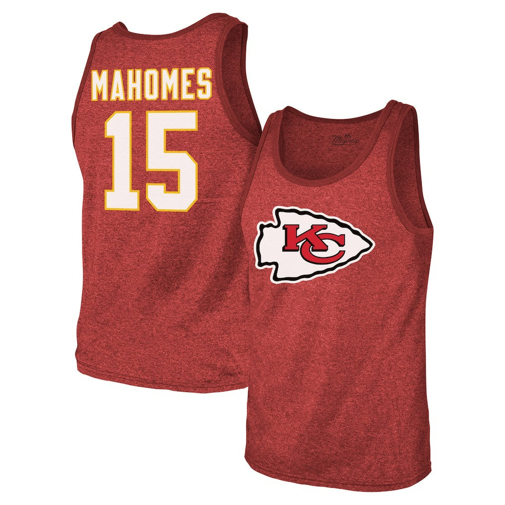 Patrick Mahomes Kansas City Chiefs Majestic Threads Tri-Blend Player Name & Number Tank Top Red | NFL