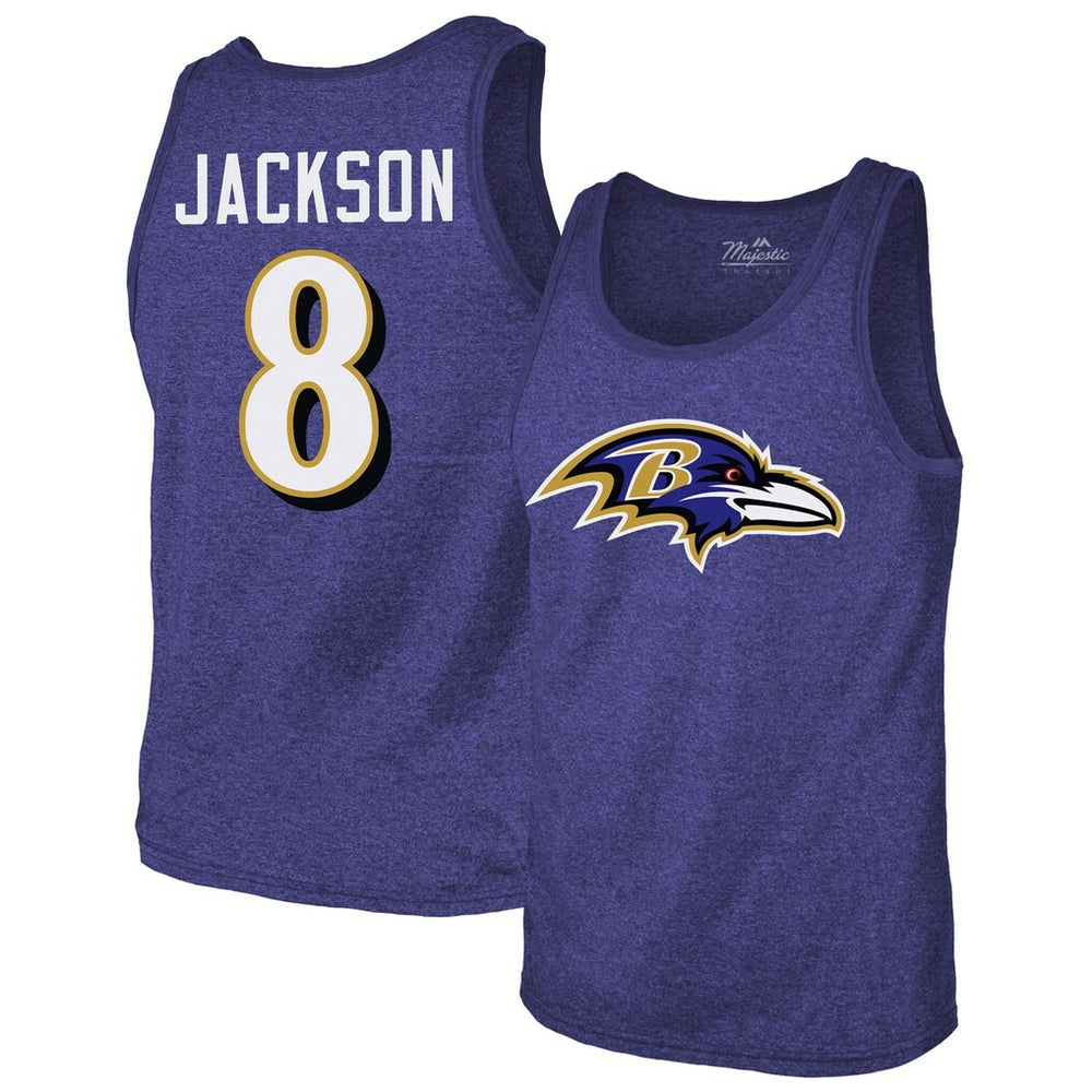 Lamar Jackson Baltimore Ravens Majestic Threads Tri-Blend Player Name & Number Tank Top Purple | NFL