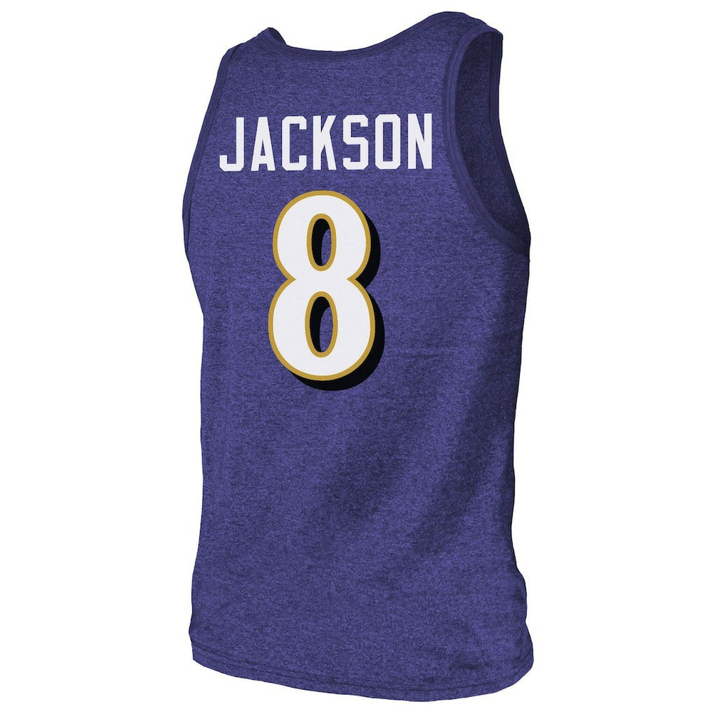 Lamar Jackson Baltimore Ravens Majestic Threads Tri-Blend Player Name & Number Tank Top Purple | NFL