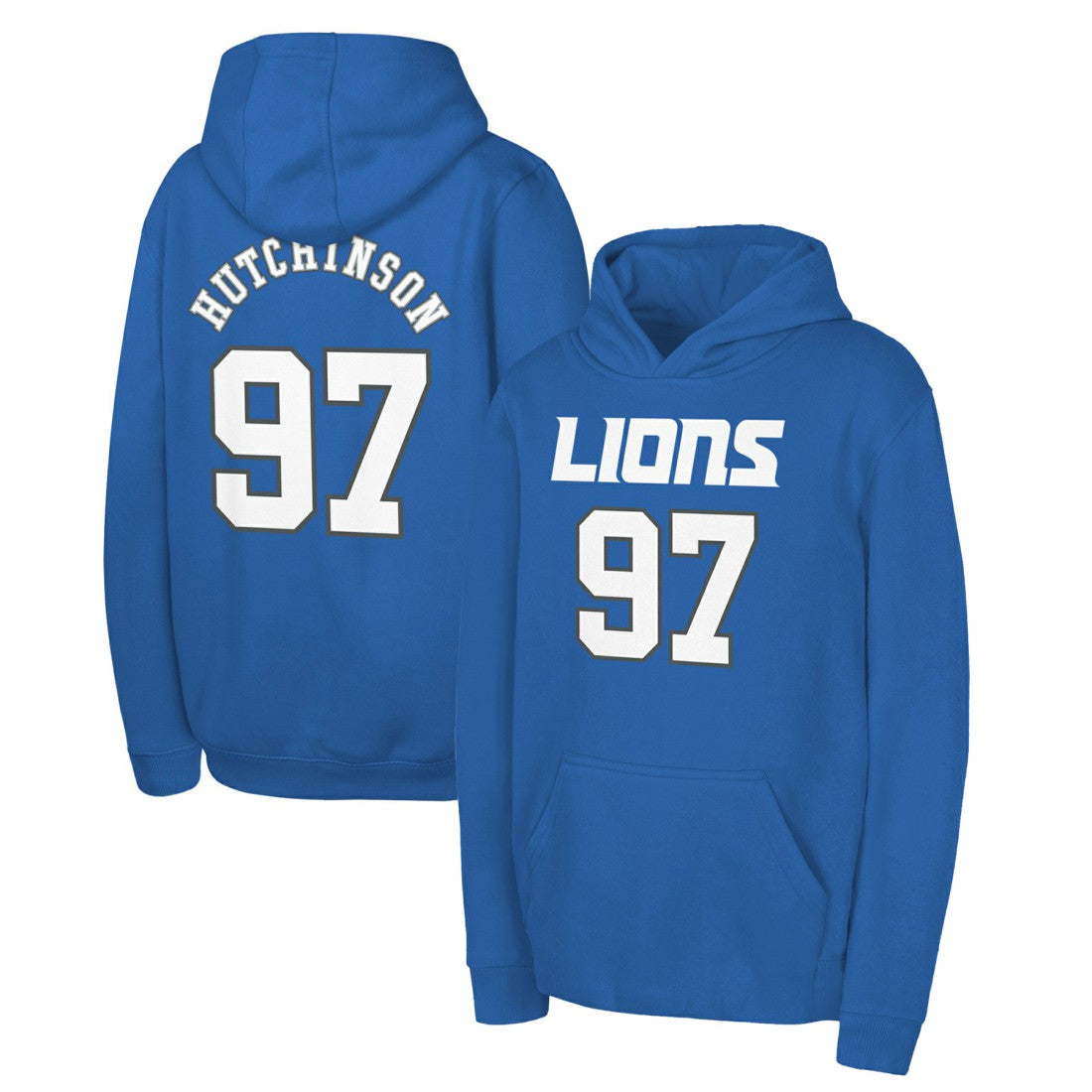 Aidan Hutchinson Detroit Lions Youth Mainliner Player Name & Number Pullover Hoodie Blue | NFL