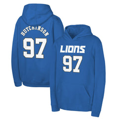 Aidan Hutchinson Detroit Lions Youth Mainliner Player Name & Number Pullover Hoodie Blue | NFL
