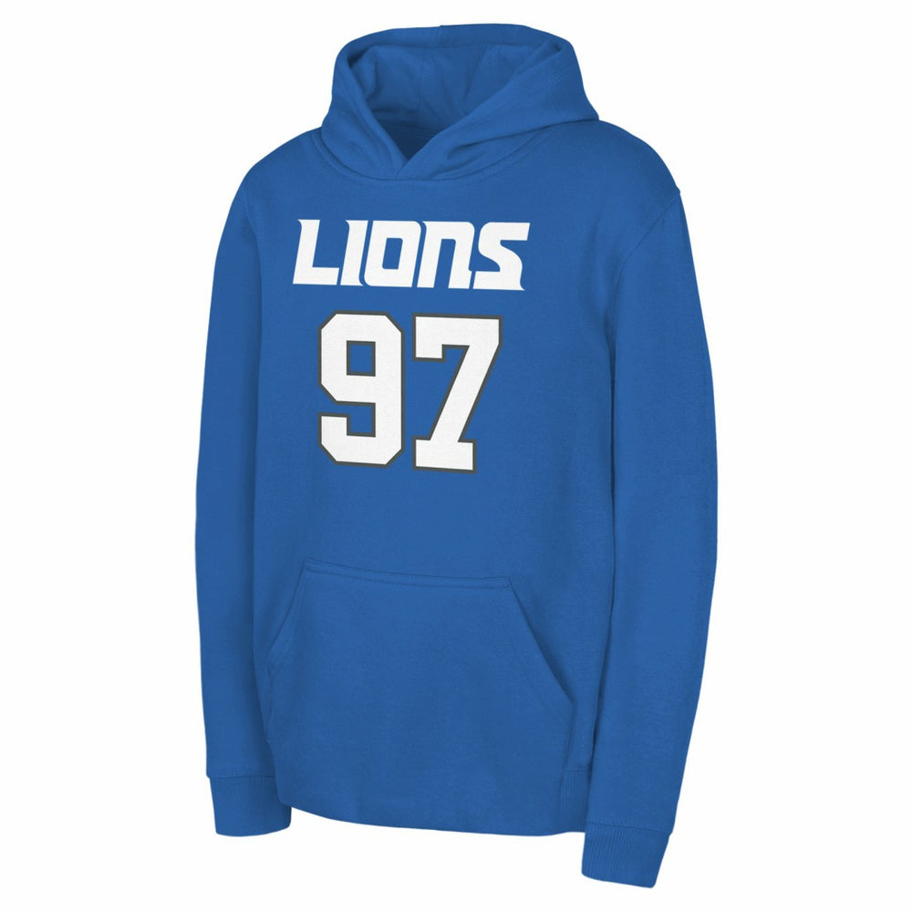 Aidan Hutchinson Detroit Lions Youth Mainliner Player Name & Number Pullover Hoodie Blue | NFL