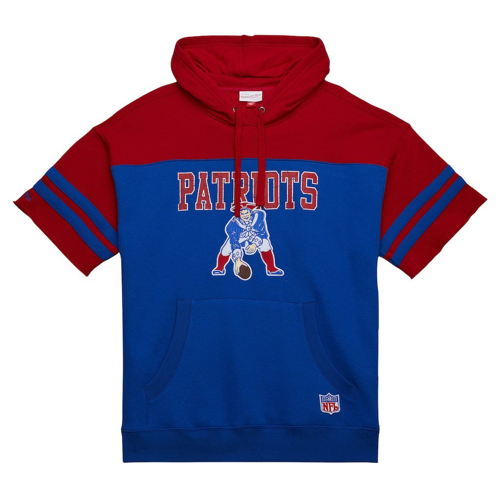 New England Patriots Off Field Vintage Logo Short Sleeve Pullover Hoodie Royal | Mitchell & Ness