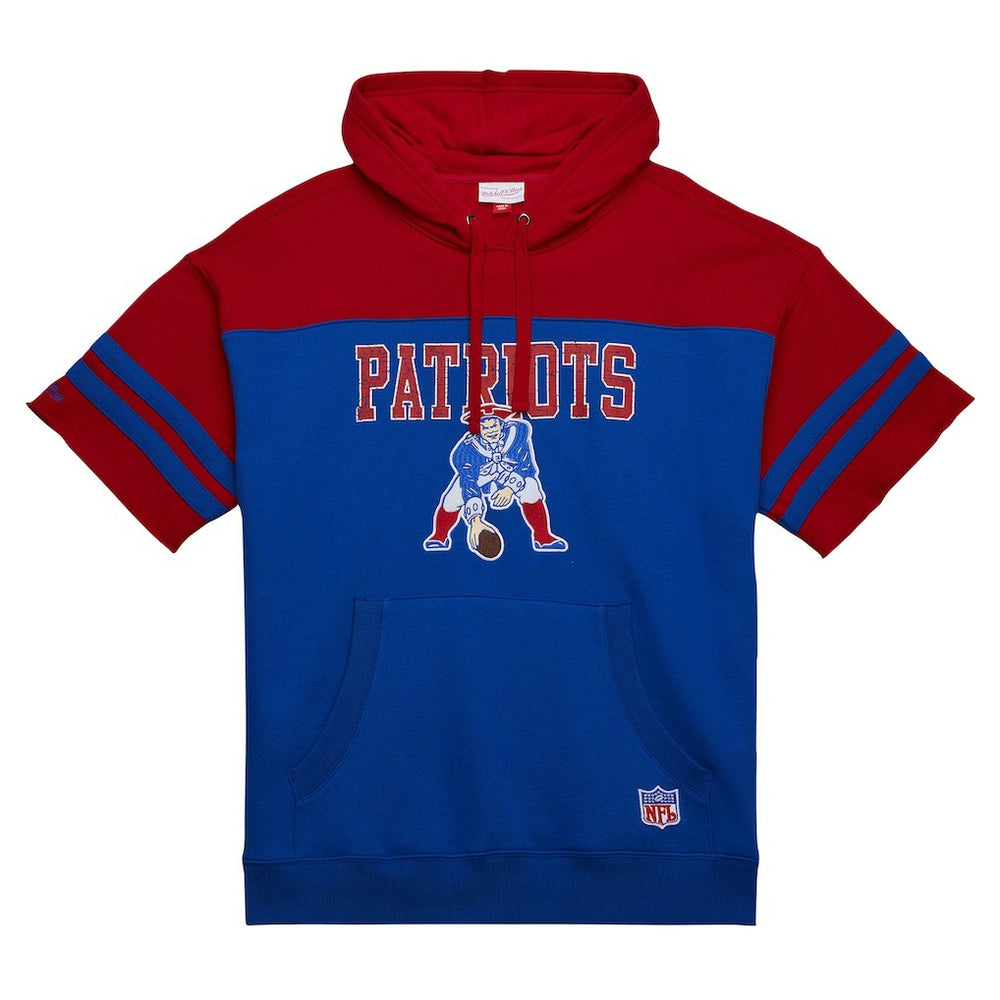 New England Patriots Off Field Vintage Logo Short Sleeve Pullover Hoodie Royal | Mitchell & Ness