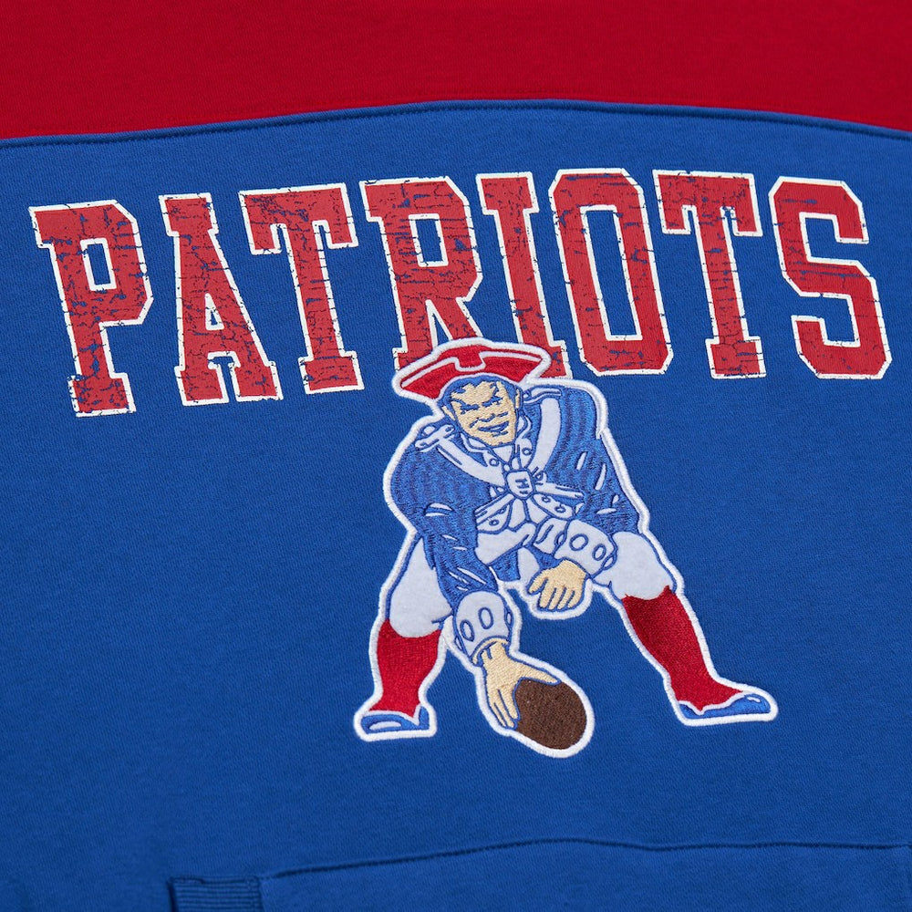 New England Patriots Off Field Vintage Logo Short Sleeve Pullover Hoodie Royal | Mitchell & Ness
