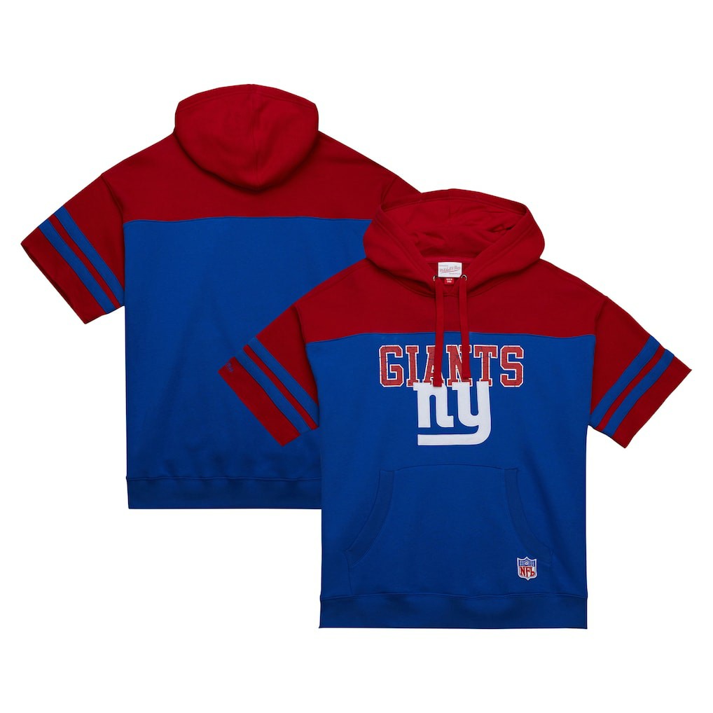 New York Giants Off Field Vintage Logo Short Sleeve Pullover Hoodie Royal | Mitchell & Ness