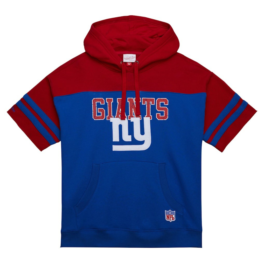 New York Giants Off Field Vintage Logo Short Sleeve Pullover Hoodie Royal | Mitchell & Ness
