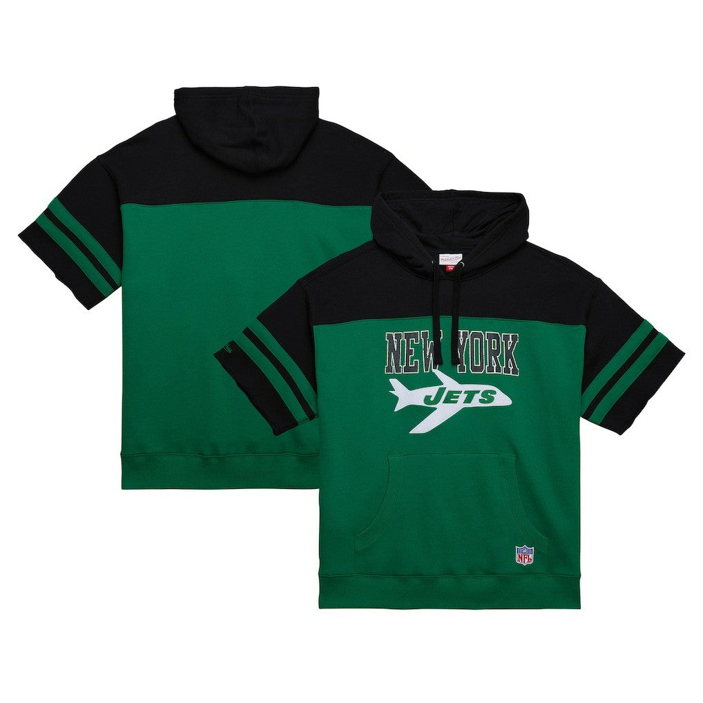 New York Jets Off Field Vintage Logo Short Sleeve Pullover Hoodie Kelly Green | Mitchell & Ness