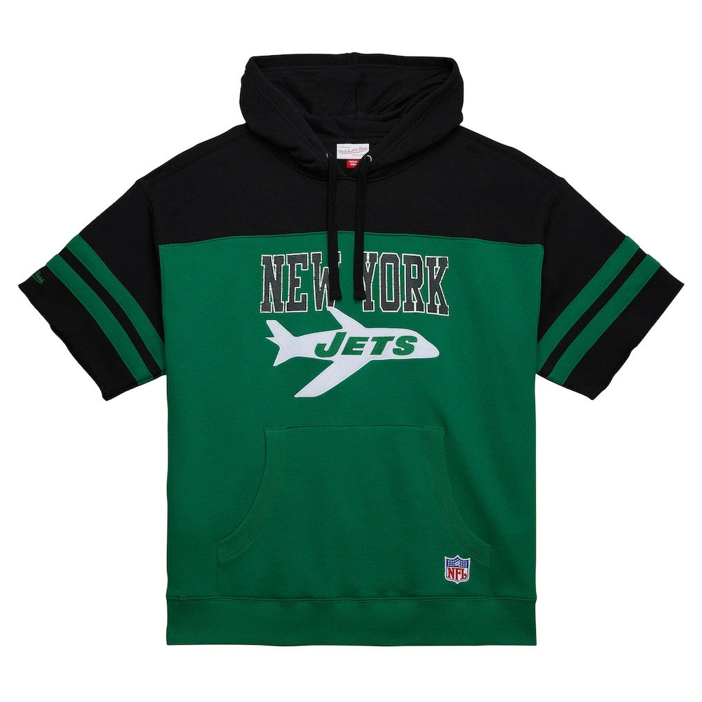 New York Jets Off Field Vintage Logo Short Sleeve Pullover Hoodie Kelly Green | Mitchell & Ness
