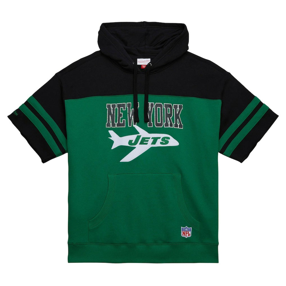 New York Jets Off Field Vintage Logo Short Sleeve Pullover Hoodie Kelly Green | Mitchell & Ness