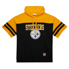 Pittsburgh Steelers Off Field Vintage Logo Short Sleeve Pullover Hoodie Black | Mitchell & Ness