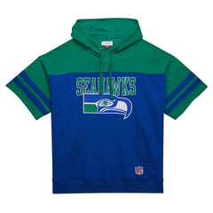 Seattle Seahawks Off Field Vintage Logo Short Sleeve Pullover Hoodie Royal | Mitchell & Ness