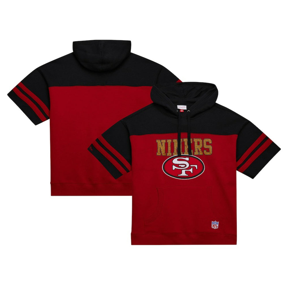 San Francisco 49ers Off Field Vintage Logo Short Sleeve Pullover Hoodie Scarlet | Mitchell & Ness