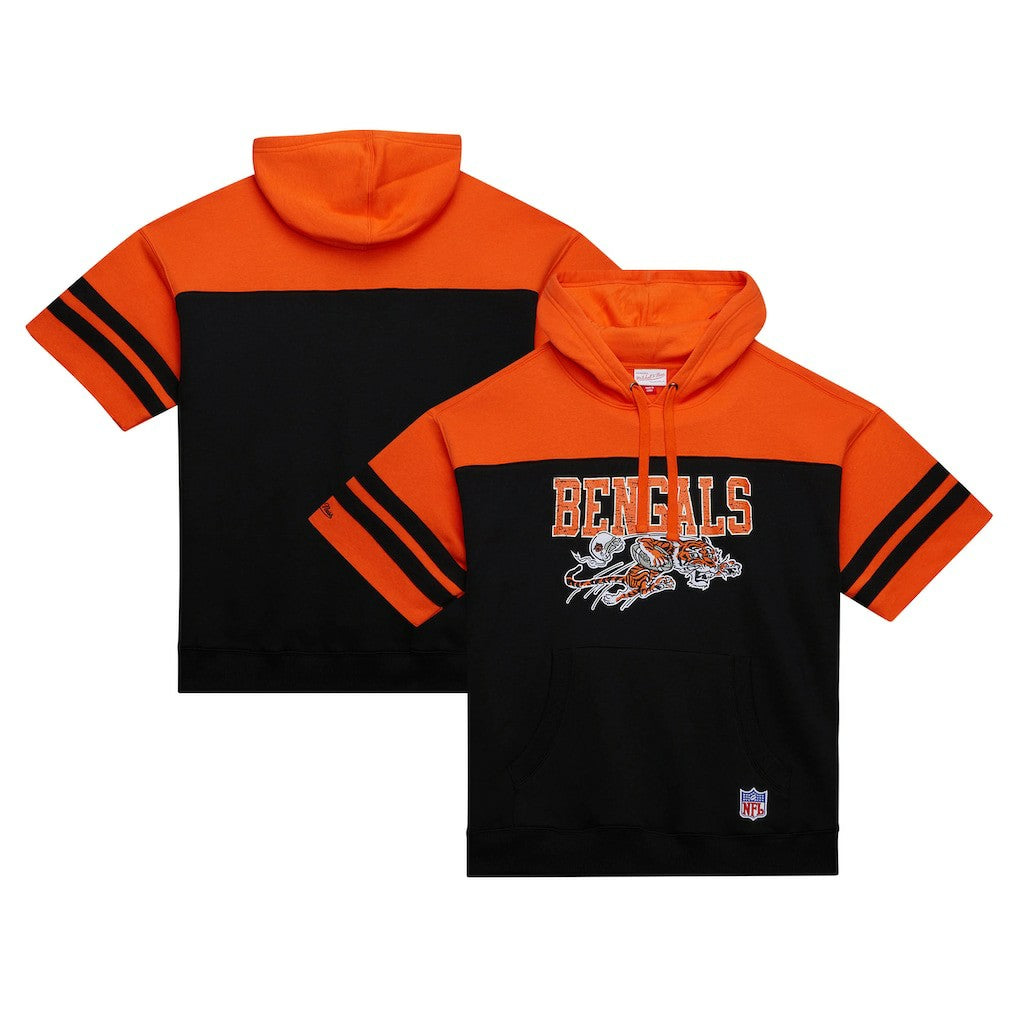 Cincinnati Bengals Off Field Vintage Logo Short Sleeve Pullover Hoodie Black | Mitchell & Ness