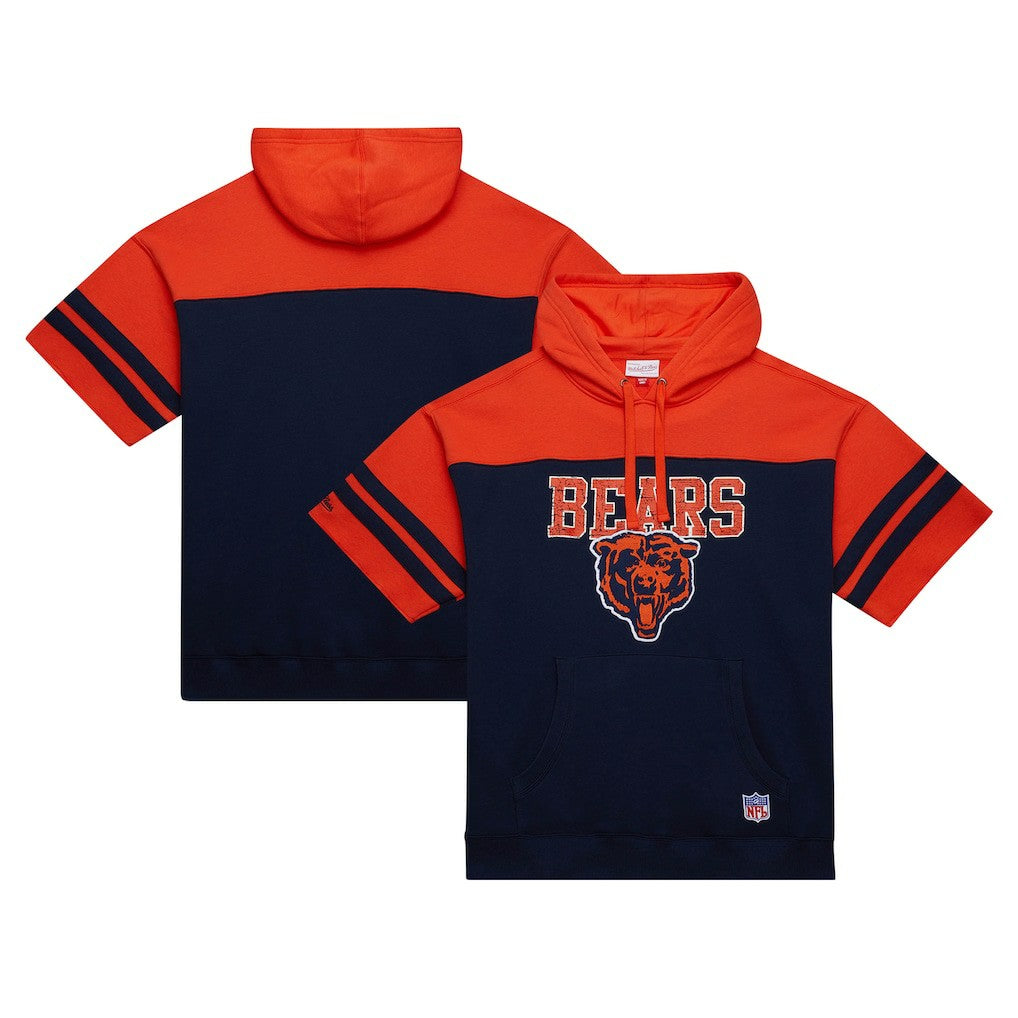 Chicago Bears Off Field Vintage Logo Short Sleeve Pullover Hoodie Navy | Mitchell & Ness