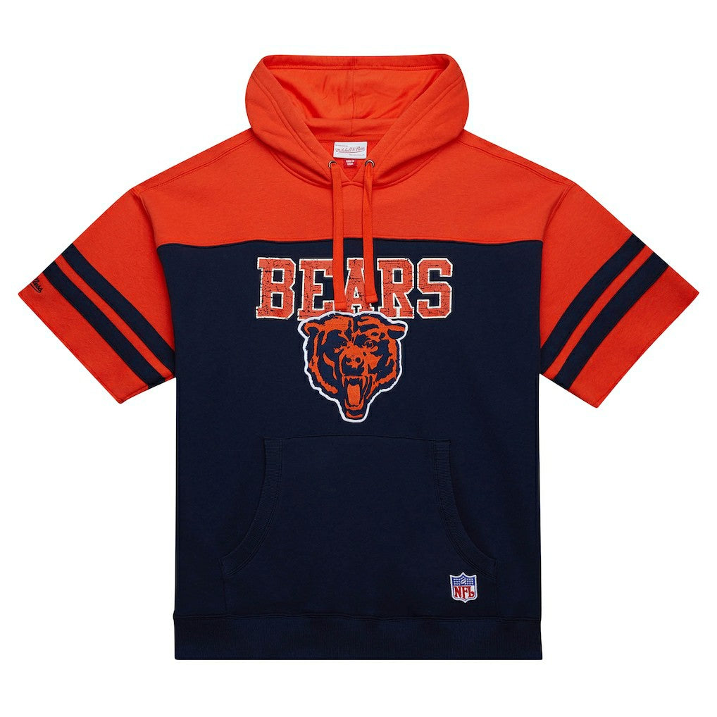 Chicago Bears Off Field Vintage Logo Short Sleeve Pullover Hoodie Navy | Mitchell & Ness