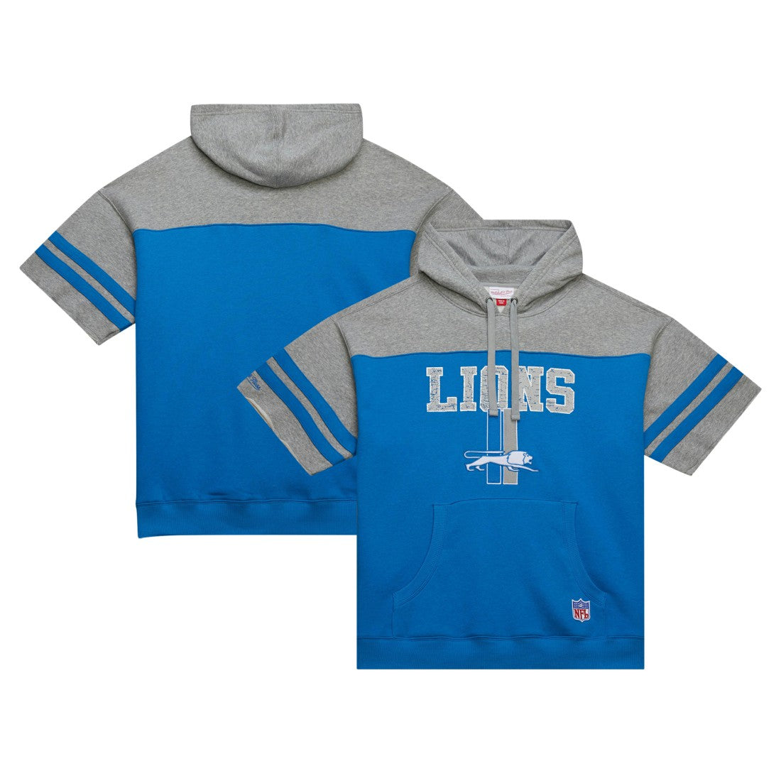 Detroit Lions Off Field Vintage Logo Short Sleeve Pullover Hoodie Blue | Mitchell & Ness