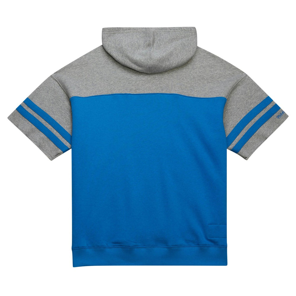 Detroit Lions Off Field Vintage Logo Short Sleeve Pullover Hoodie Blue | Mitchell & Ness