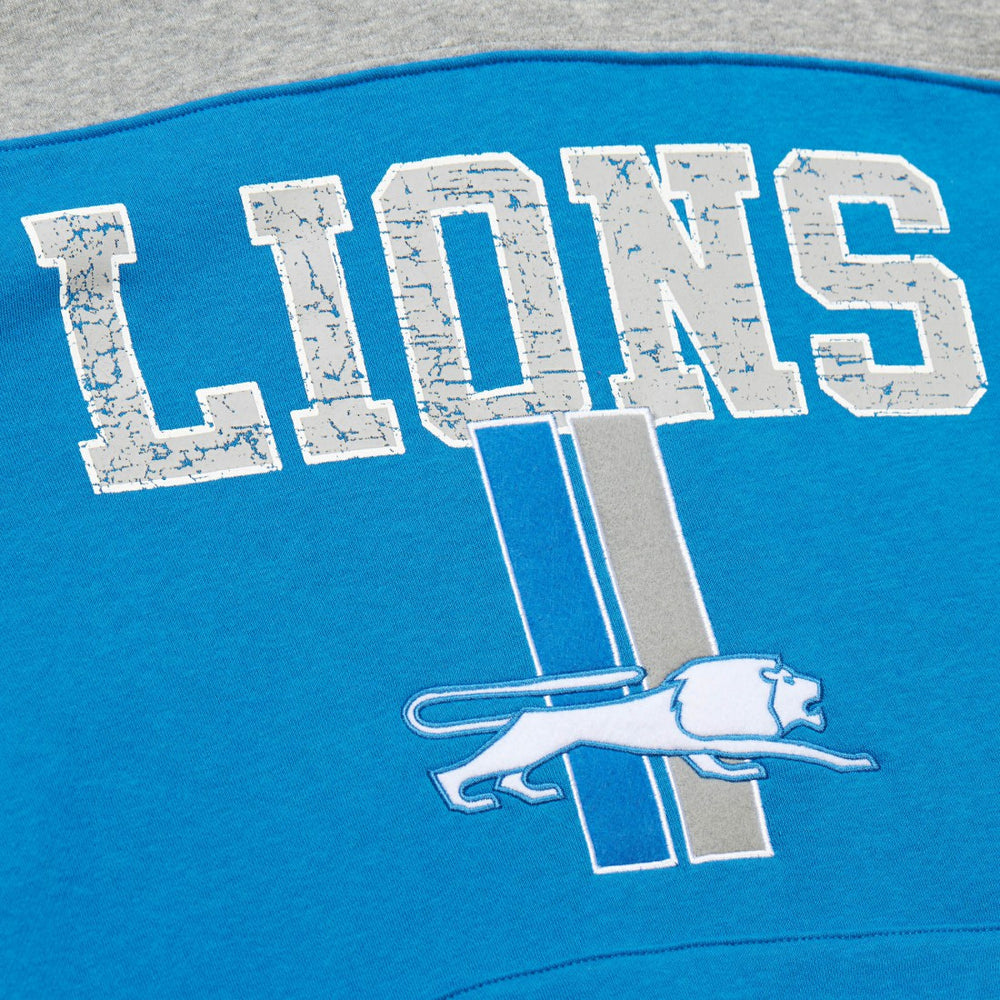 Detroit Lions Off Field Vintage Logo Short Sleeve Pullover Hoodie Blue | Mitchell & Ness