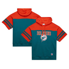 Miami Dolphins Off Field Vintage Logo Short Sleeve Pullover Hoodie Aqua | Mitchell & Ness